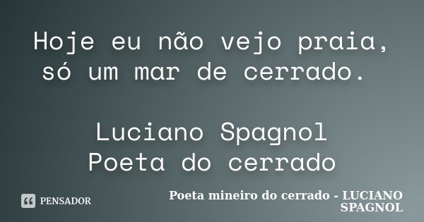 Hoje eu não vejo praia, só um mar de cerrado. Luciano Spagnol Poeta do cerrado... Frase de Poeta mineiro do cerrado - LUCIANO SPAGNOL.
