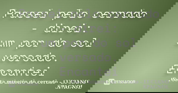Passei pelo cerrado - direi: um por do sol versado. Encantei... Frase de Poeta mineiro do cerrado - LUCIANO SPAGNOL.