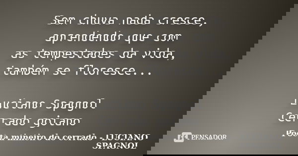 Sem chuva nada cresce, aprendendo que com as tempestades da vida, também se floresce... Luciano Spagnol Cerrado goiano... Frase de Poeta mineiro do cerrado - LUCIANO SPAGNOL.