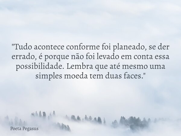"Tudo acontece conforme foi planeado, se der errado, é porque não foi levado em conta essa possibilidade. Lembra que até mesmo uma simples moeda tem duas f... Frase de Poeta Pegasus.