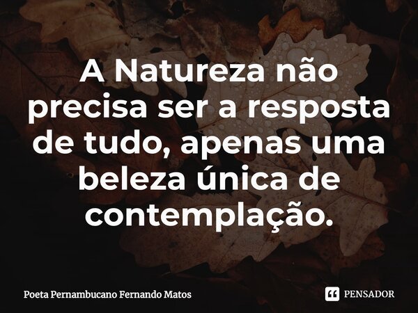 ⁠A Natureza não precisa ser a resposta de tudo, apenas uma beleza única de contemplação.... Frase de Poeta Pernambucano Fernando Matos.