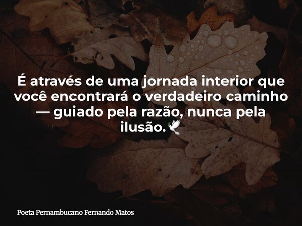 É através de uma jornada interior que você encontrará o verdadeiro caminho — guiado pela razão, nunca pela ilusão.🕊... Frase de Poeta Pernambucano Fernando Matos.