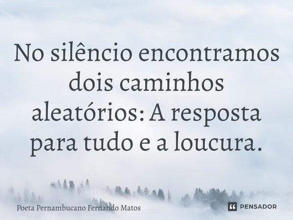 ⁠No silêncio encontramos dois caminhos aleatórios: A resposta para tudo e a loucura.... Frase de Poeta Pernambucano Fernando Matos.