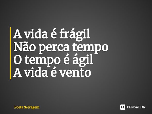 ⁠A vida é frágil Não perca tempo O tempo é ágil A vida é vento... Frase de Poeta Selvagem.