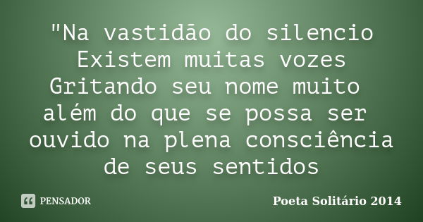 "Na vastidão do silencio Existem muitas vozes Gritando seu nome muito além do que se possa ser ouvido na plena consciência de seus sentidos... Frase de Poeta Solitário 2014.