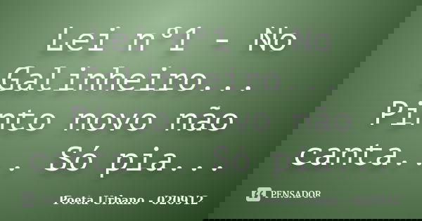 Lei nº1 - No Galinheiro... Pinto novo não canta... Só pia...... Frase de Poeta Urbano - 020912.