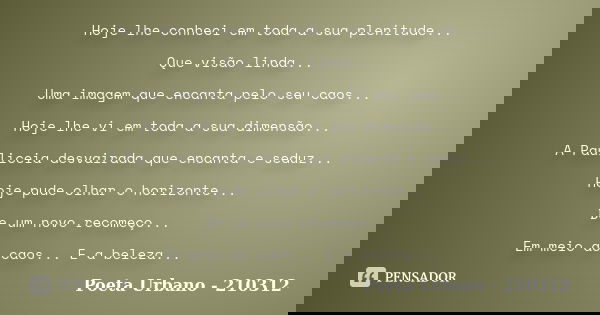 Hoje lhe conheci em toda a sua plenitude... Que visão linda... Uma imagem que encanta pelo seu caos... Hoje lhe vi em toda a sua dimensão... A Pauliceia desvair... Frase de Poeta Urbano - 210312.