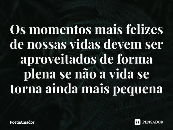 ⁠Os momentos mais felizes de nossas vidas devem ser aproveitados de forma plena se não a vidase
torna ainda mais pequena... Frase de PoetaAmador.