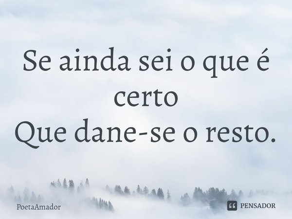 ⁠Se ainda sei o que é certo
Que dane-se o resto.... Frase de PoetaAmador.