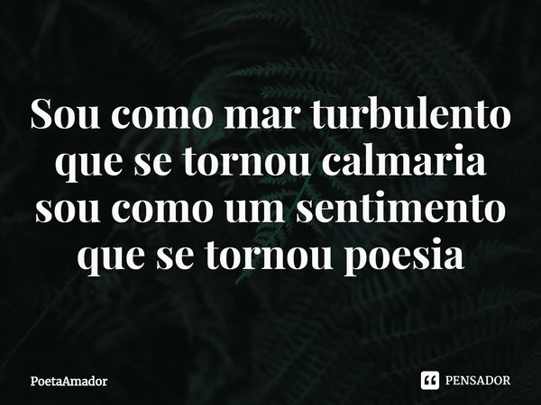 ⁠Sou como mar turbulento
que se tornou calmaria
sou como um sentimento
que se tornou poesia... Frase de PoetaAmador.