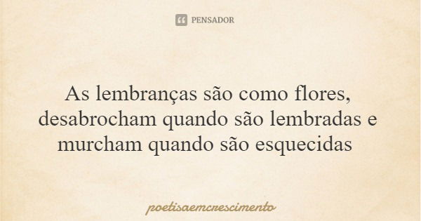 As lembranças são como flores, desabrocham quando são lembradas e murcham quando são esquecidas... Frase de poetisaemcrescimento.