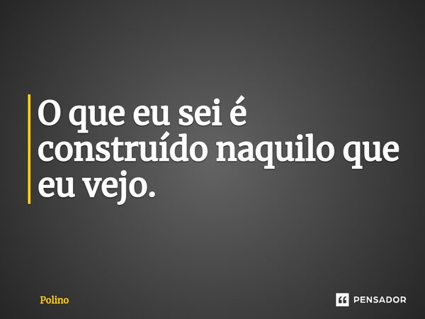 ⁠O que eu sei é construído naquilo que eu vejo.... Frase de Polino.