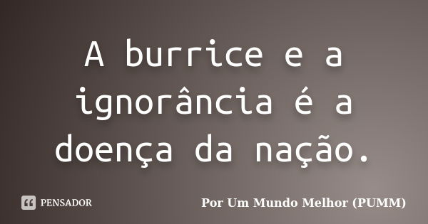 A burrice e a ignorância é a doença da nação.... Frase de Por Um Mundo Melhor (PUMM).