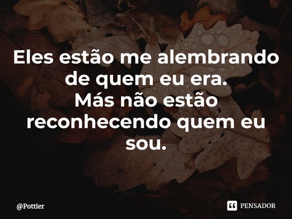 ⁠Eles estão me alembrando de quem eu era.
Más não estão reconhecendo quem eu sou.... Frase de Pottier.