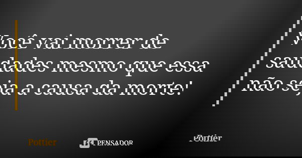 Você vai morrer de saudades mesmo que essa não seja a causa da morte!... Frase de Pottier.