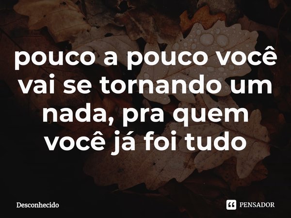 ⁠pouco a pouco você vai se tornando um nada, pra quem você já foi tudo