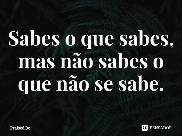 ⁠Sabes o que sabes, mas não sabes o que não se sabe.... Frase de Praised Be.