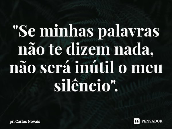 ⁠"Se minhas palavras não te dizem nada, não será inútil o meu silêncio".... Frase de Pr. Carlos Novais.