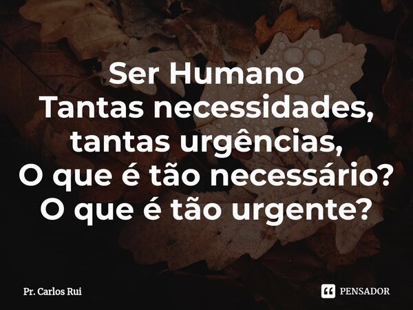 ⁠Ser Humano Tantas necessidades, tantas urgências, O que é tão necessário? O que é tão urgente?... Frase de Pr. Carlos Rui.