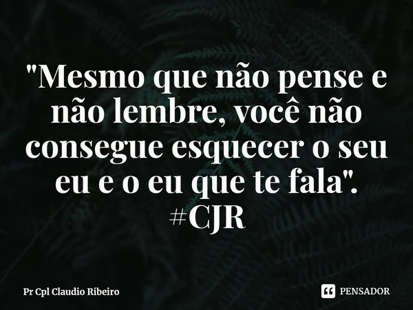 "Mesmo que não pense e não lembre⁠, você não consegue esquecer o seu eu e o eu que te fala".
#CJR... Frase de Pr Cpl Claudio Ribeiro.