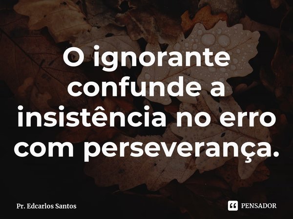 ⁠O ignorante confunde a insistência no erro com perseverança.... Frase de Pr. Edcarlos Santos.