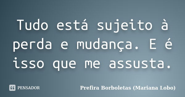 Tudo está sujeito à perda e mudança. E é isso que me assusta.... Frase de Prefira Borboletas (Mariana Lobo).