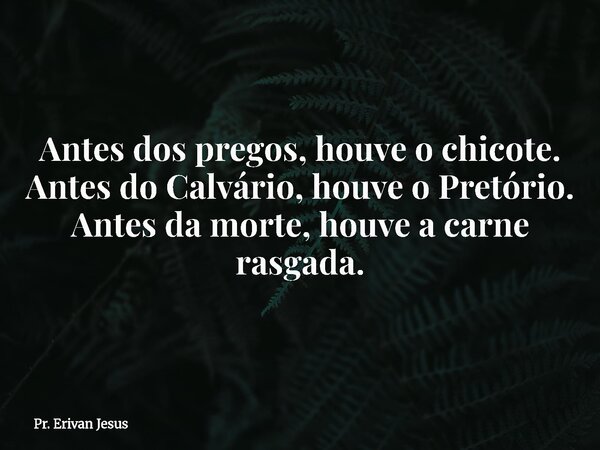 Antes dos pregos, houve o chicote. Antes do Calvário, houve o Pretório. Antes da morte, houve a carne rasgada.... Frase de Pr. Erivan Jesus.