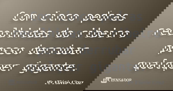Com cinco pedras recolhidas do ribeiro posso derrubar qualquer gigante.... Frase de Pr Flávio Cruz.
