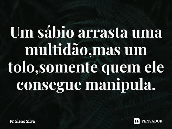 ⁠Um sábio arrasta uma multidão,mas um tolo,somente quem ele consegue manipula.... Frase de Pr Gleno Silva.