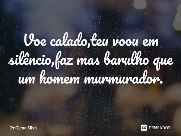 ⁠Voe calado,teu voou em
silêncio,faz mas barulho que um homem murmurador.... Frase de Pr Gleno Silva.