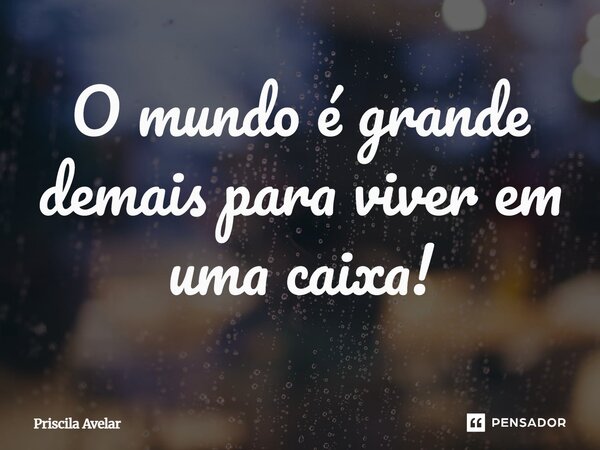 ⁠O mundo é grande demais para viver em uma caixa!... Frase de Priscila Avelar.