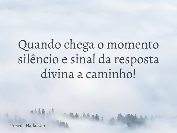 Quando chega o momento silêncio e sinal da resposta divina a caminho!... Frase de Priscila Hadassah.