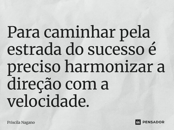 ⁠Para caminhar pela estrada do sucesso é preciso harmonizar a direção com a velocidade.... Frase de Priscila Nagano.