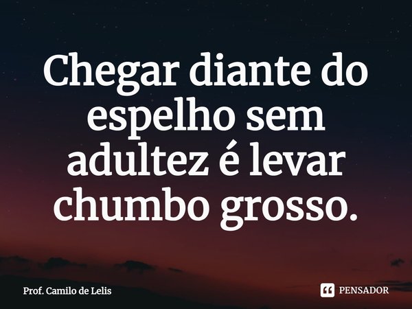 ⁠Chegar diante do espelho sem adultez é levar chumbo grosso.... Frase de Prof. Camilo de Lelis.