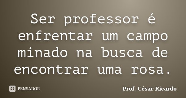 Ser professor é enfrentar um campo minado na busca de encontrar uma rosa.... Frase de Prof. César Ricardo.
