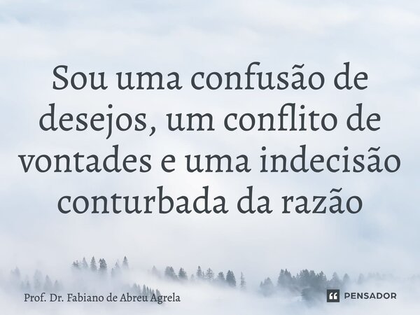 ⁠Sou uma confusão de desejos, um conflito de vontades e uma indecisão conturbada da razão... Frase de Prof. Dr. Fabiano de Abreu Agrela.