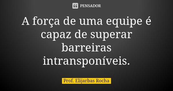 A força de uma equipe é capaz de superar barreiras intransponíveis.... Frase de Prof. Elijarbas Rocha.