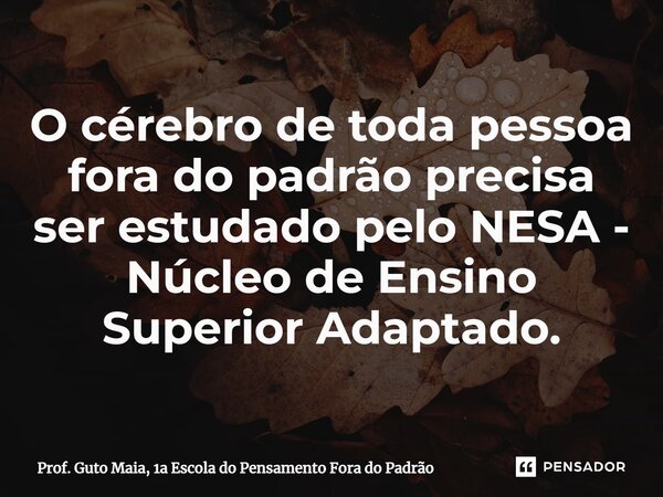 ⁠O cérebro de toda pessoa fora do padrão precisa ser estudado pelo NESA - Núcleo de Ensino Superior Adaptado.... Frase de Prof. Guto Maia, 1a Escola do Pensamento Fora do Padrão.