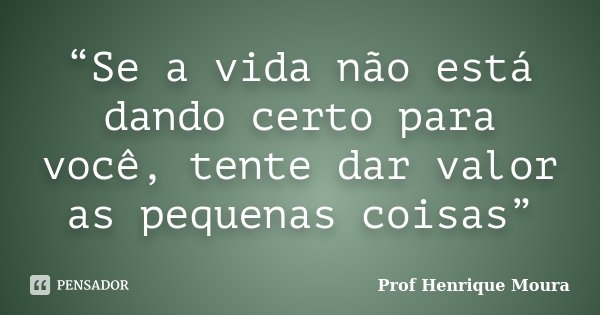 “Se a vida não está dando certo para você, tente dar valor as pequenas coisas”... Frase de Profº Henrique Moura.