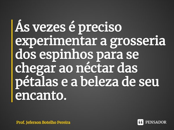 ⁠Ás vezes é preciso experimentar a grosseria dos espinhos para se chegar ao néctar das pétalas e a beleza de seu encanto.... Frase de Prof. Jeferson Botelho Pereira.