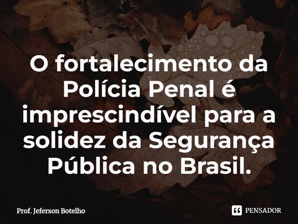 ⁠O fortalecimento da Polícia Penal é imprescindível para a solidez da Segurança Pública no Brasil.... Frase de Prof. Jeferson Botelho.