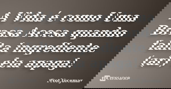 A Vida é como Uma Brasa Acesa quando falta ingrediente (ar) ela apaga!... Frase de Prof. Jucemar.