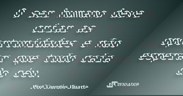 O ser humano deve criar as oportunidades e não esperar que tudo caia do céu.... Frase de Prof lourdes Duarte.