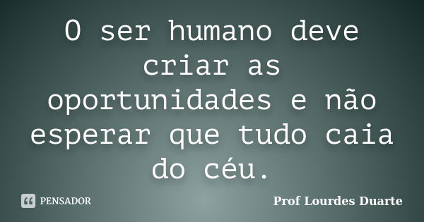 O ser humano deve criar as oportunidades e não esperar que tudo caia do céu.... Frase de Prof lourdes Duarte.