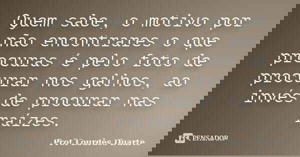 Quem sabe, o motivo por não encontrares o que procuras é pelo foto de procurar nos galhos, ao invés de procurar nas raízes.... Frase de Prof lourdes Duarte.
