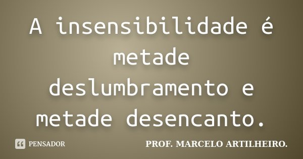 A insensibilidade é metade deslumbramento e metade desencanto.... Frase de Prof. Marcelo Artilheiro.