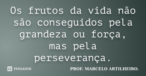Os frutos da vida não são conseguidos pela grandeza ou força, mas pela perseverança.... Frase de Prof. Marcelo Artilheiro.