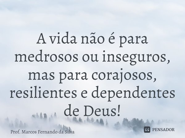 ⁠A vida não é para medrosos ou inseguros, mas para corajosos, resilientes e dependentes de Deus!... Frase de Prof. Marcos Fernando da Silva.