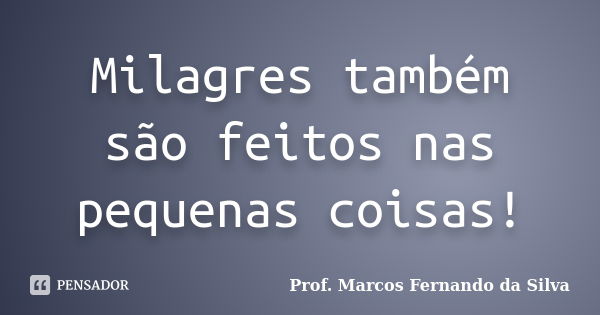 Milagres também são feitos nas pequenas coisas!... Frase de Prof. Marcos Fernando da Silva.