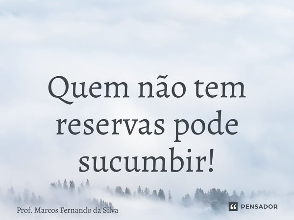 ⁠Quem não tem reservas pode sucumbir!... Frase de Prof. Marcos Fernando da Silva.